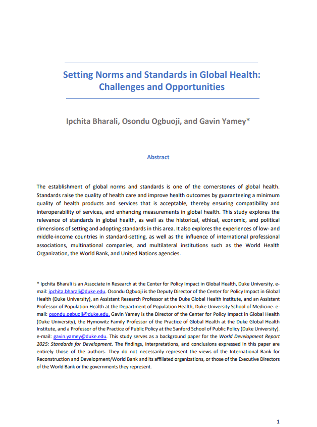 Setting Norms and Standards in Global Health: Challenges and Opportunities