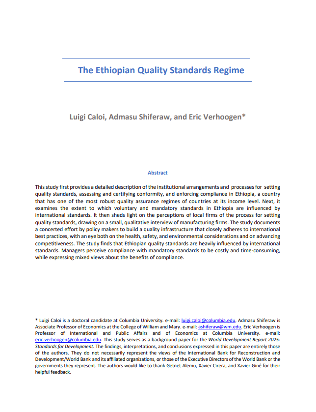 The Ethiopian Quality Standards Regime 