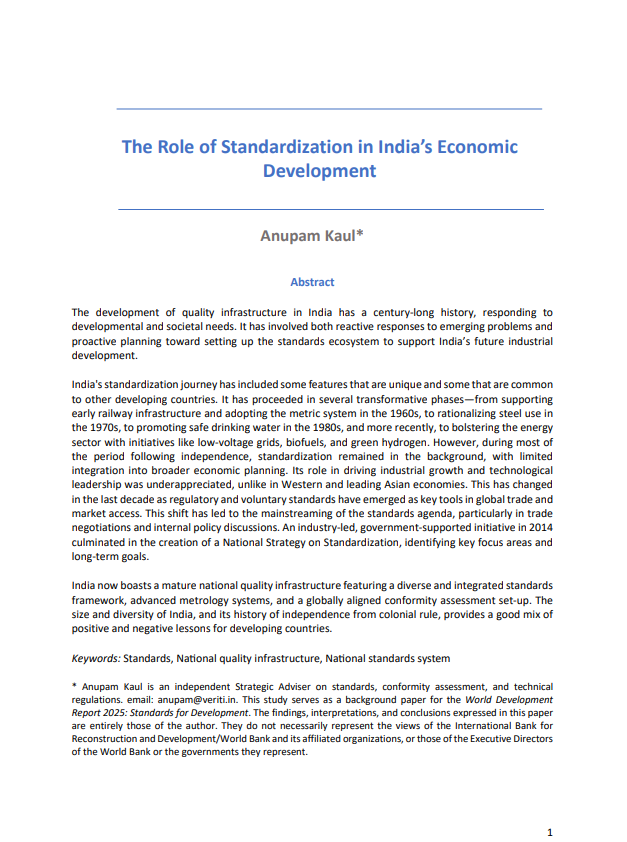 The Role of Standardization in India’s Economic Development
