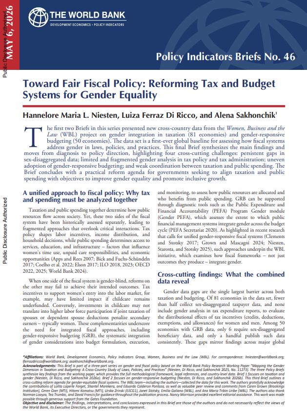 Toward Fair Fiscal Policy: Reforming Tax and Budget Systems for Gender Equality