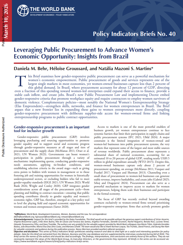 Leveraging Public Procurement to Advance Women’s Economic Opportunity: Insights from Brazil