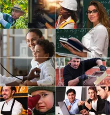 A collage of images of people